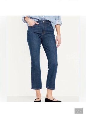 Old Navy High-Rise Vintage Cropped Flare Dark Blue Women’s Jeans New Size 12